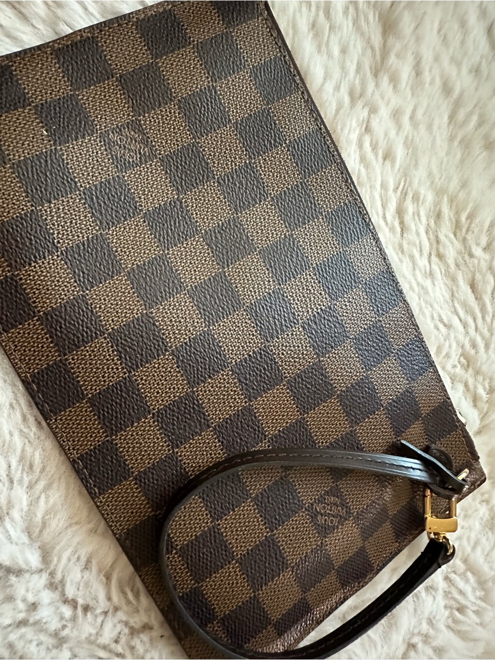 Louis Vuitton Brown Checkered Wristlet Pouch with Gold-Tone Clip